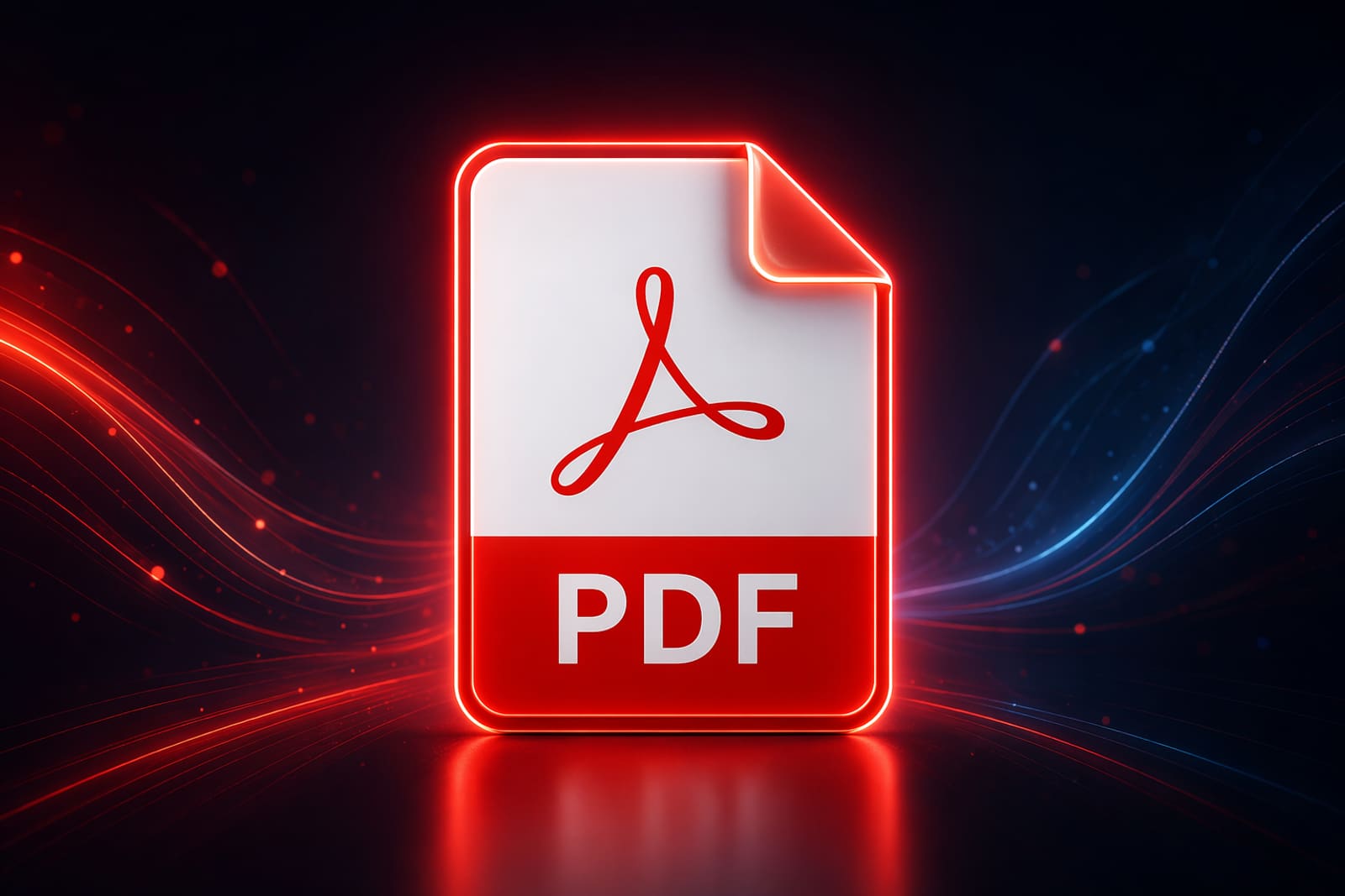 Glowing red PDF file icon representing the portable document format